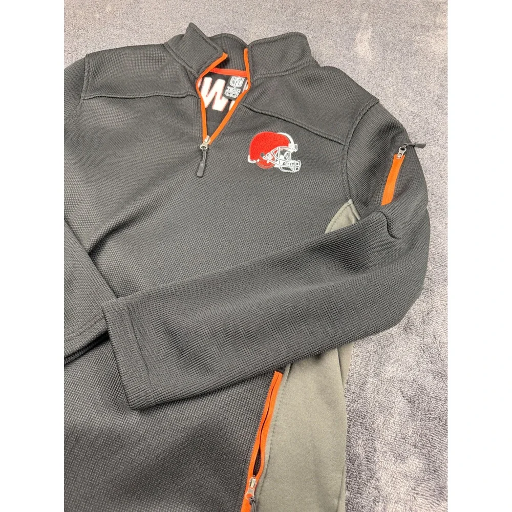NFL Team Apparel Cleveland Browns Mens Medium Quarter Zip Fleece Pullover Gray